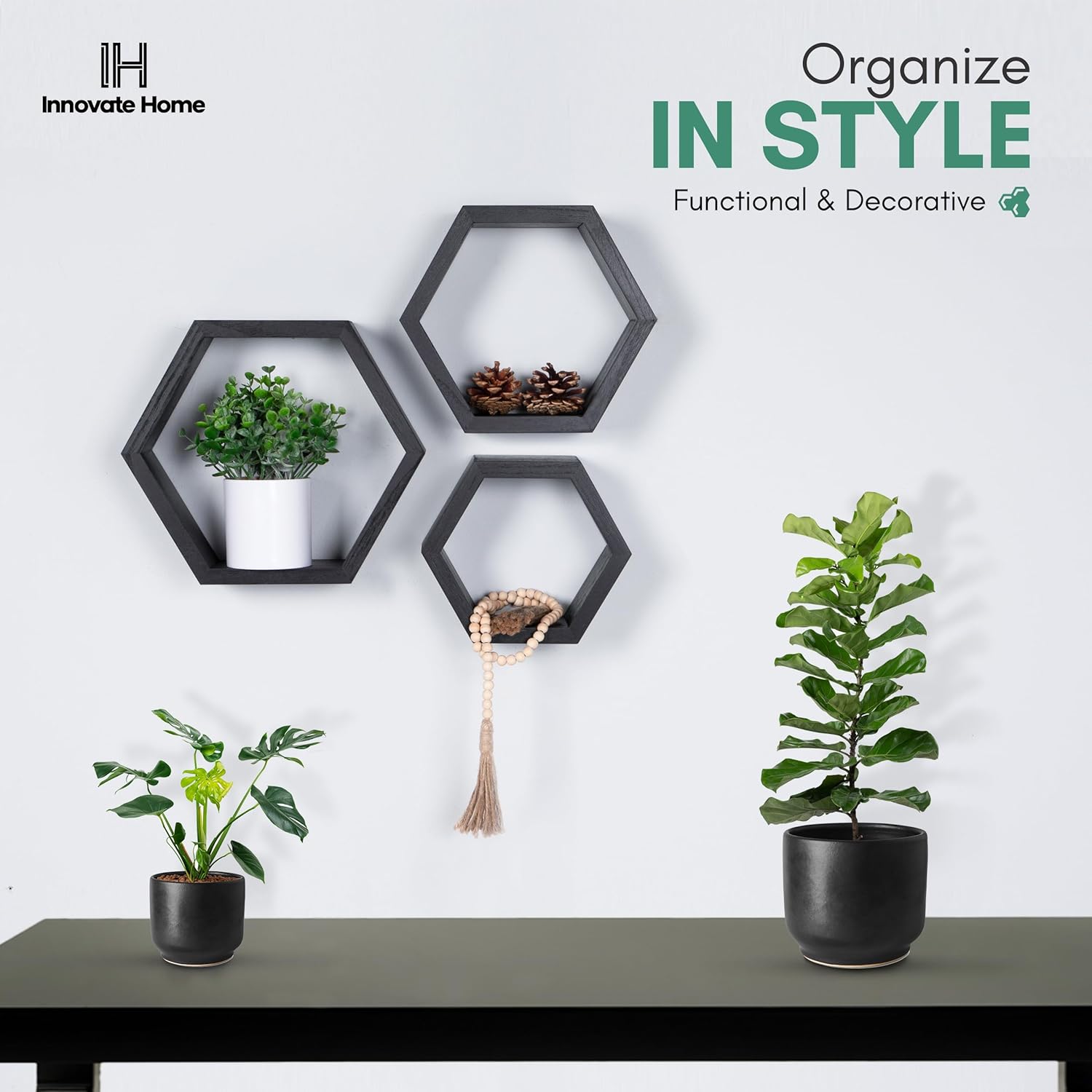 Hexagon Floating Shelves Set of 3 for Home Decor Storage