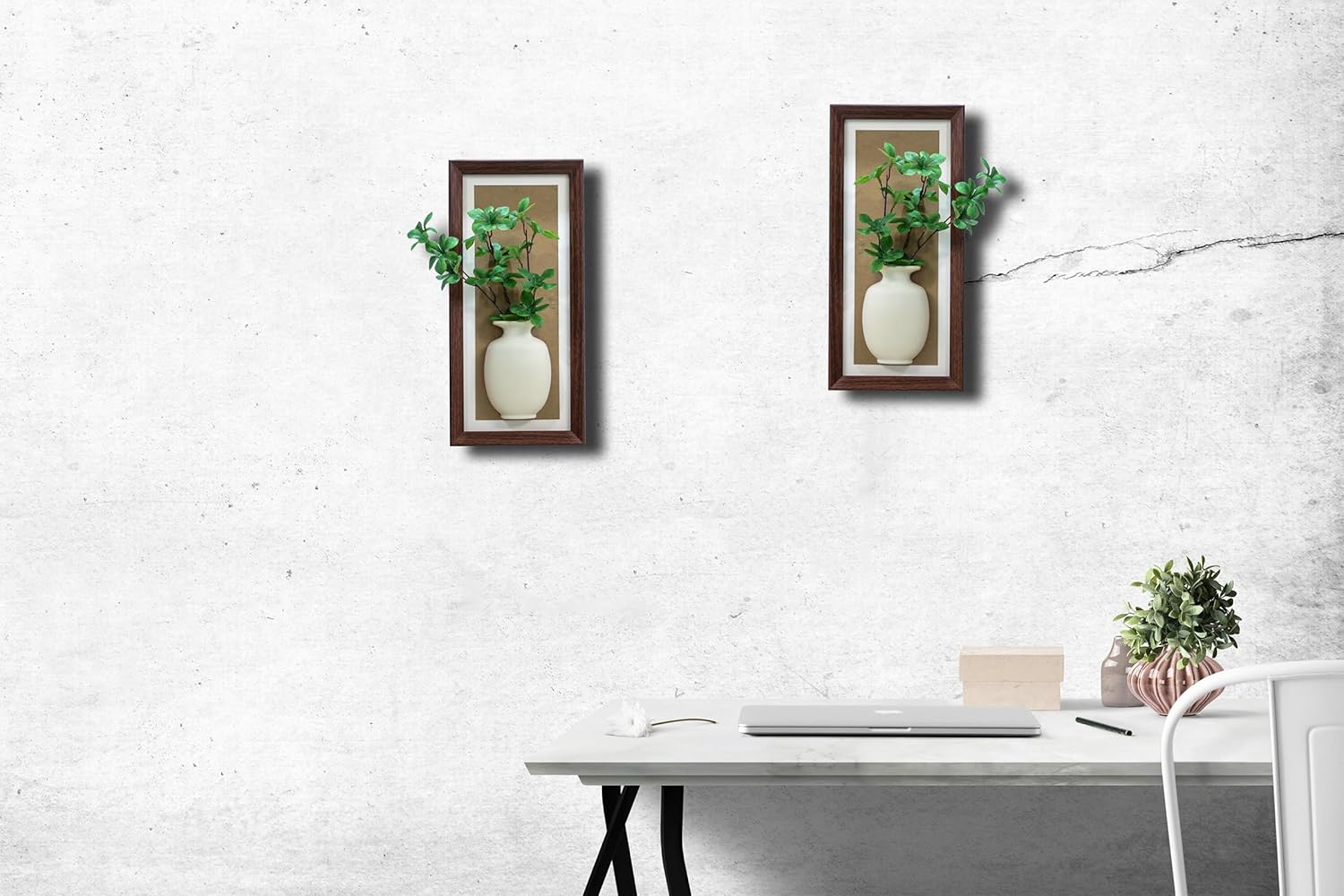 Wood Frame Wall Planter with Artificial Plants Indoor Decor Hanging Holder for Fresh and Dried Flowers