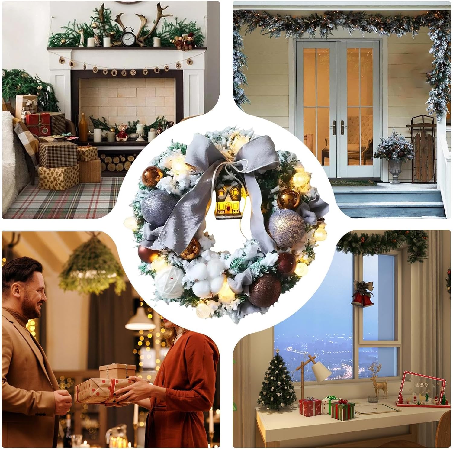 Front Door Wreath with Bow Tie Realistic Holiday Decor