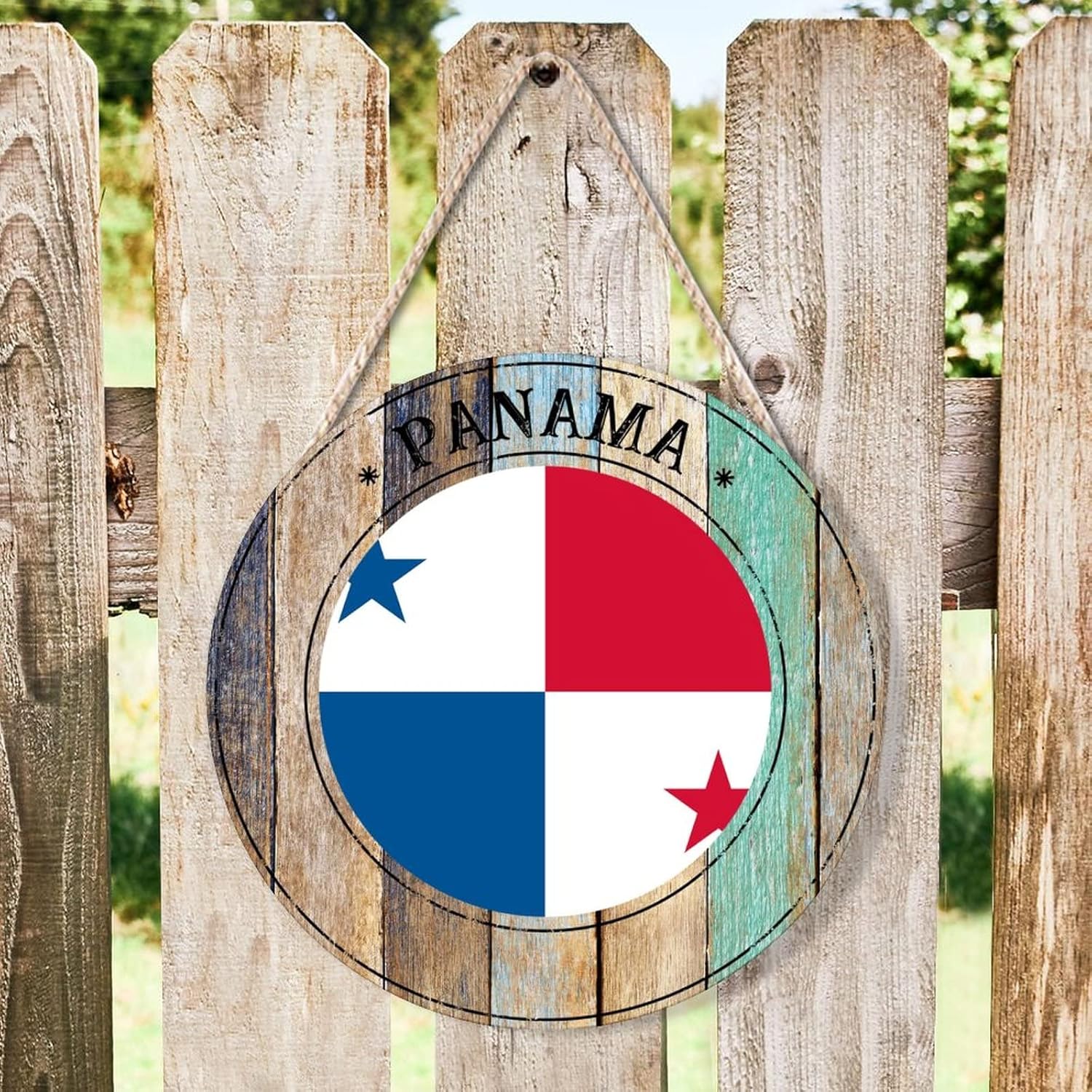 Panama Round Wood Door Hanger 12x12in Decor Sign