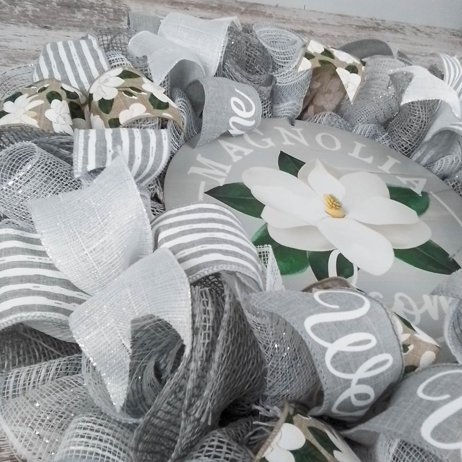 Neutral Magnolia Welcome Wreath - 24 Inch Front Door Decor