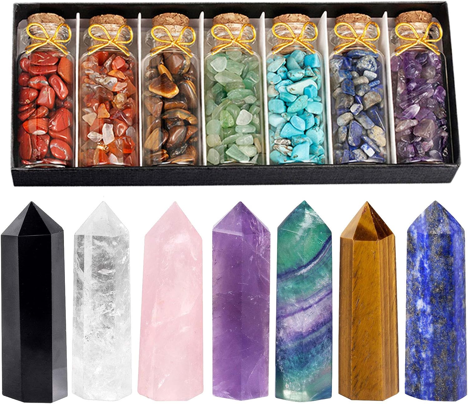 SUNYIK 7 Chakra Crystal Wishing Bottle Set and Healing Wand