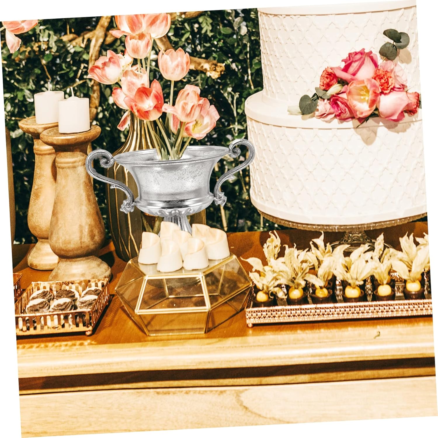 Mipcase Silver Flower Urn Vase for Home Decor