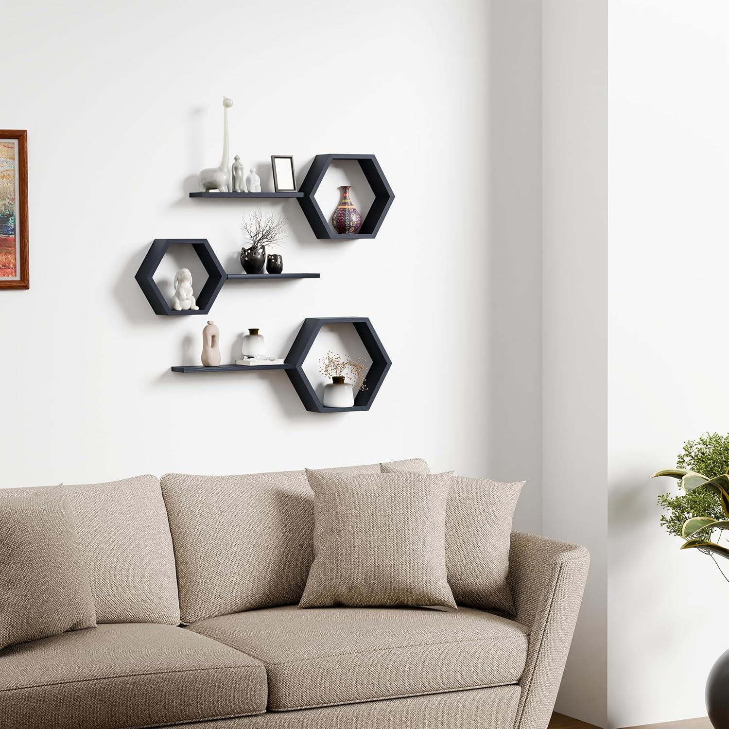 Hexagon Floating Shelves Set of 6 Carbonized Black