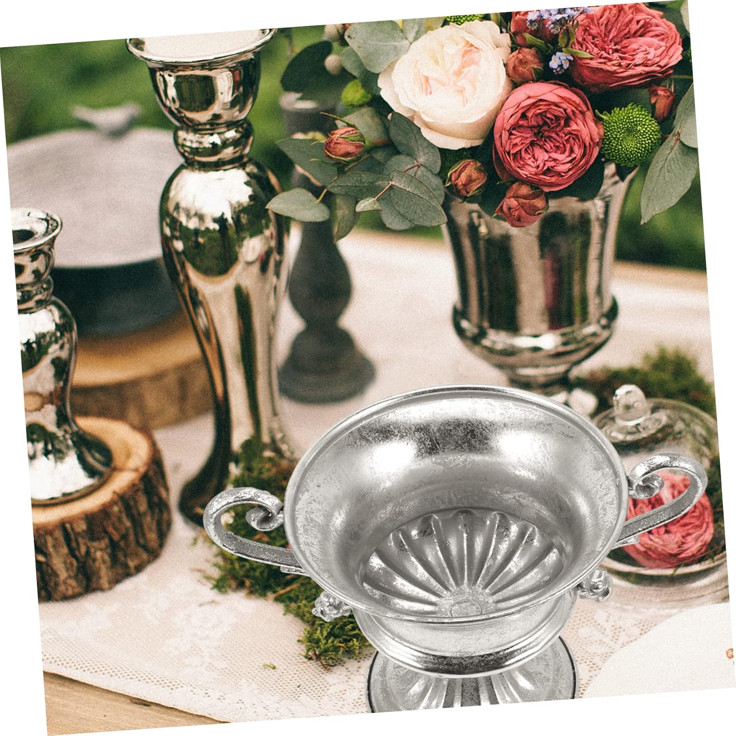 Mipcase Silver Flower Urn Vase for Home Decor