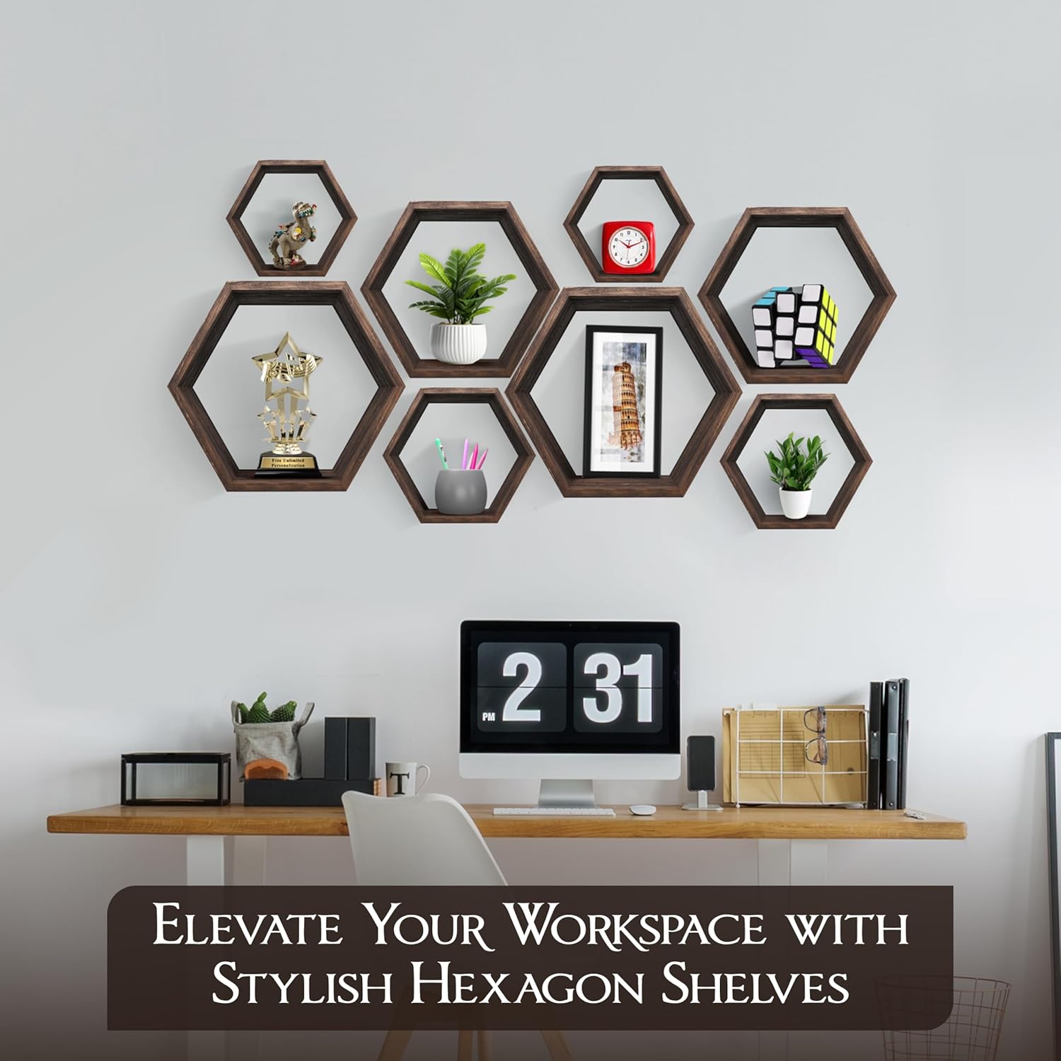 Decovate Hexagon Floating Shelves Set of 8