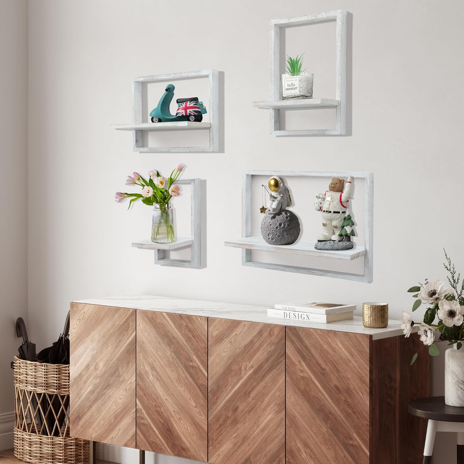 PHOENANCEE Square Floating Shelves Set of 4 Modern Wall Decor