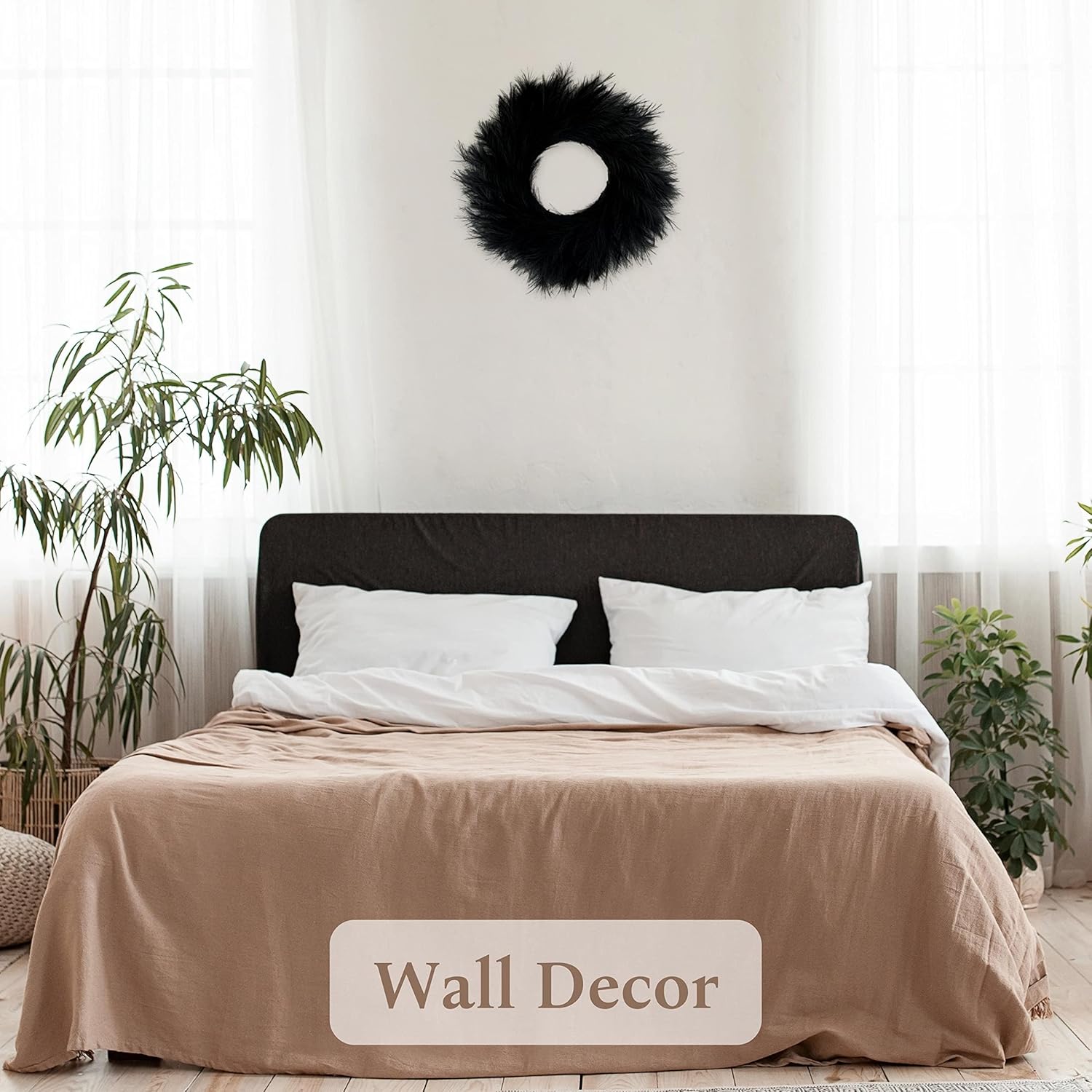 PERFNIQUE Pampas Grass Wreath 276 Inch Black Silk Boho Decor