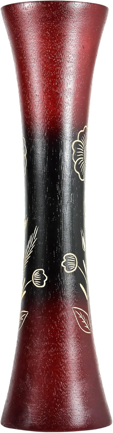 AeraVida Red Tall Slim Wooden Dry Vase