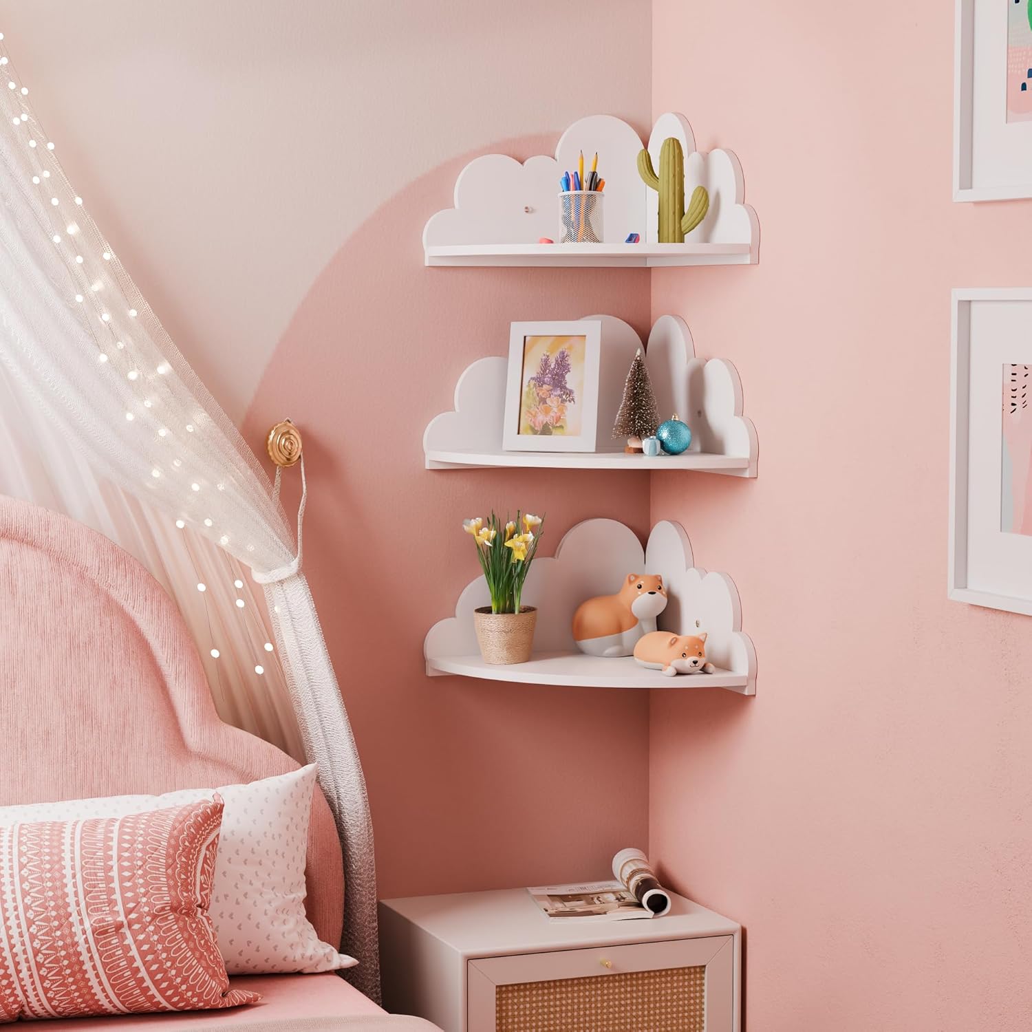 Cloud Floating Corner Shelves Set of 3 for Nursery