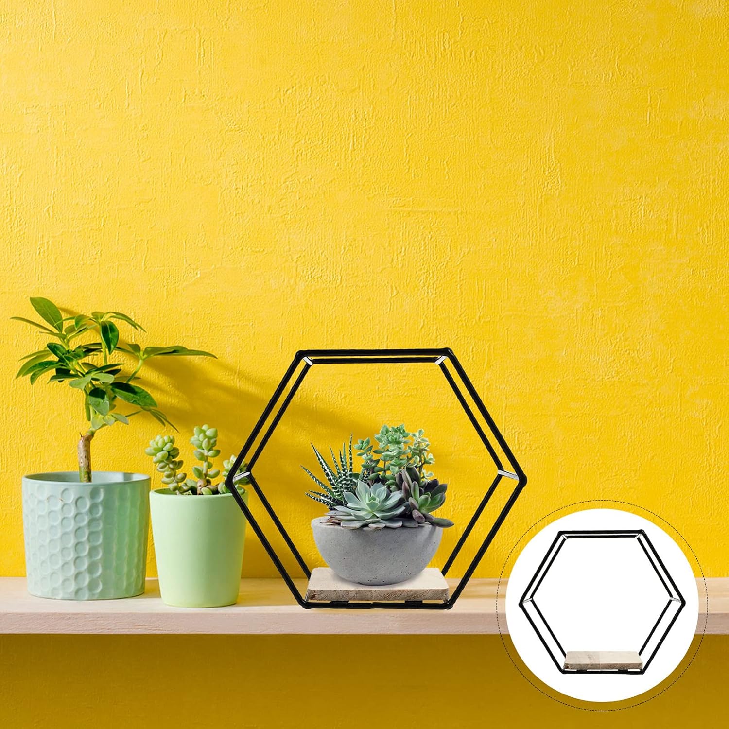 Happyyami Black Iron Hexagon Wall Mounted Storage Shelf