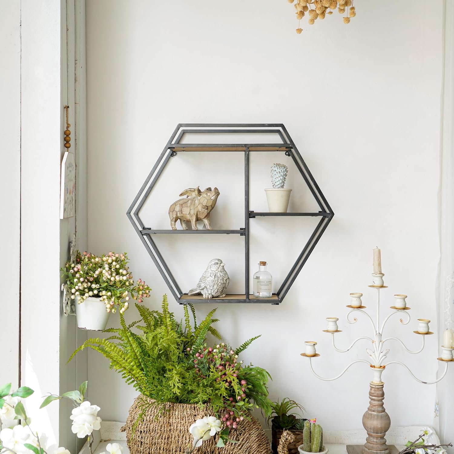 Industrial Style 3 Tier Hexagon Floating Shelf
