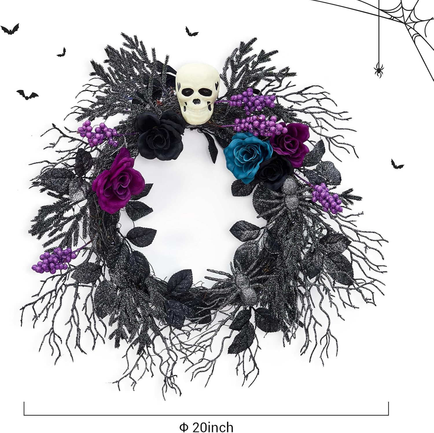 Gothic Halloween Skull Wreath with LED Lights