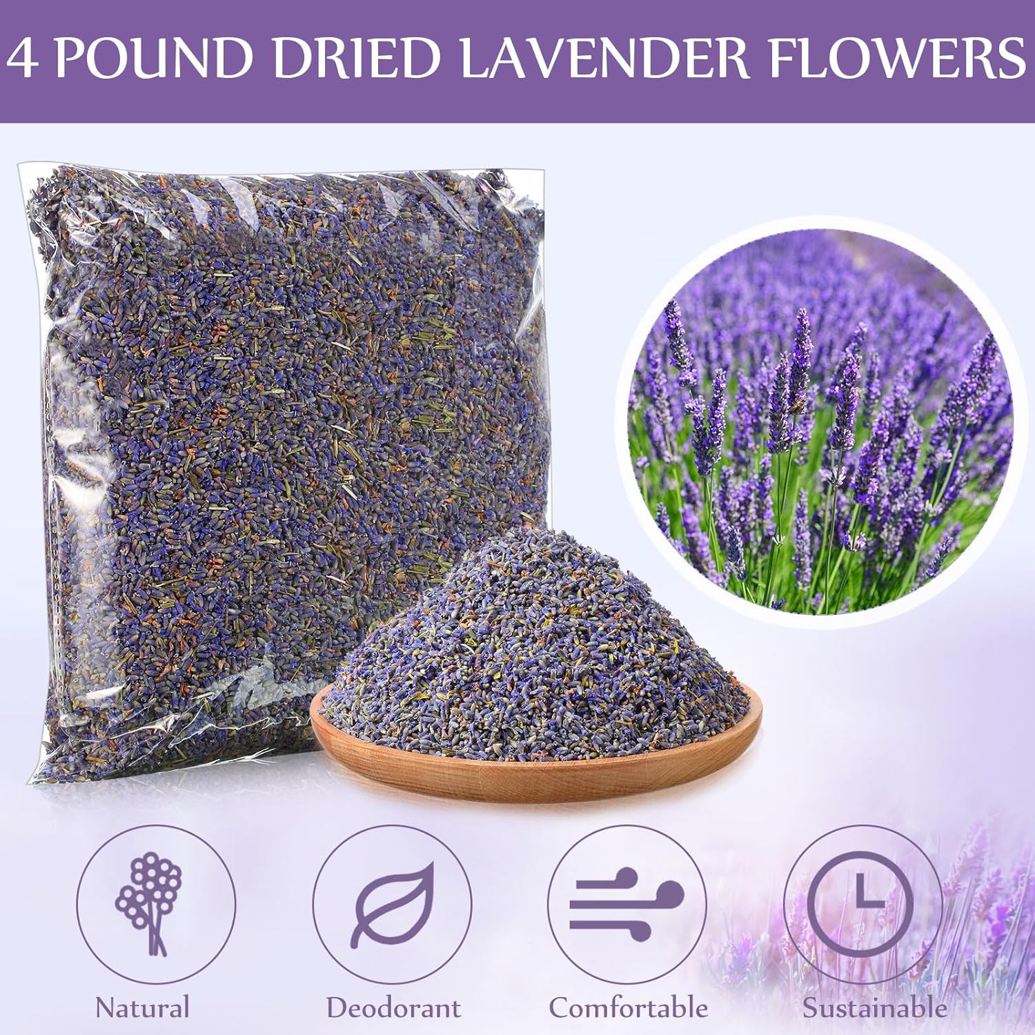 Treela Dried Lavender Buds Fragrant for DIY Crafts and Home Sachets 4 lb