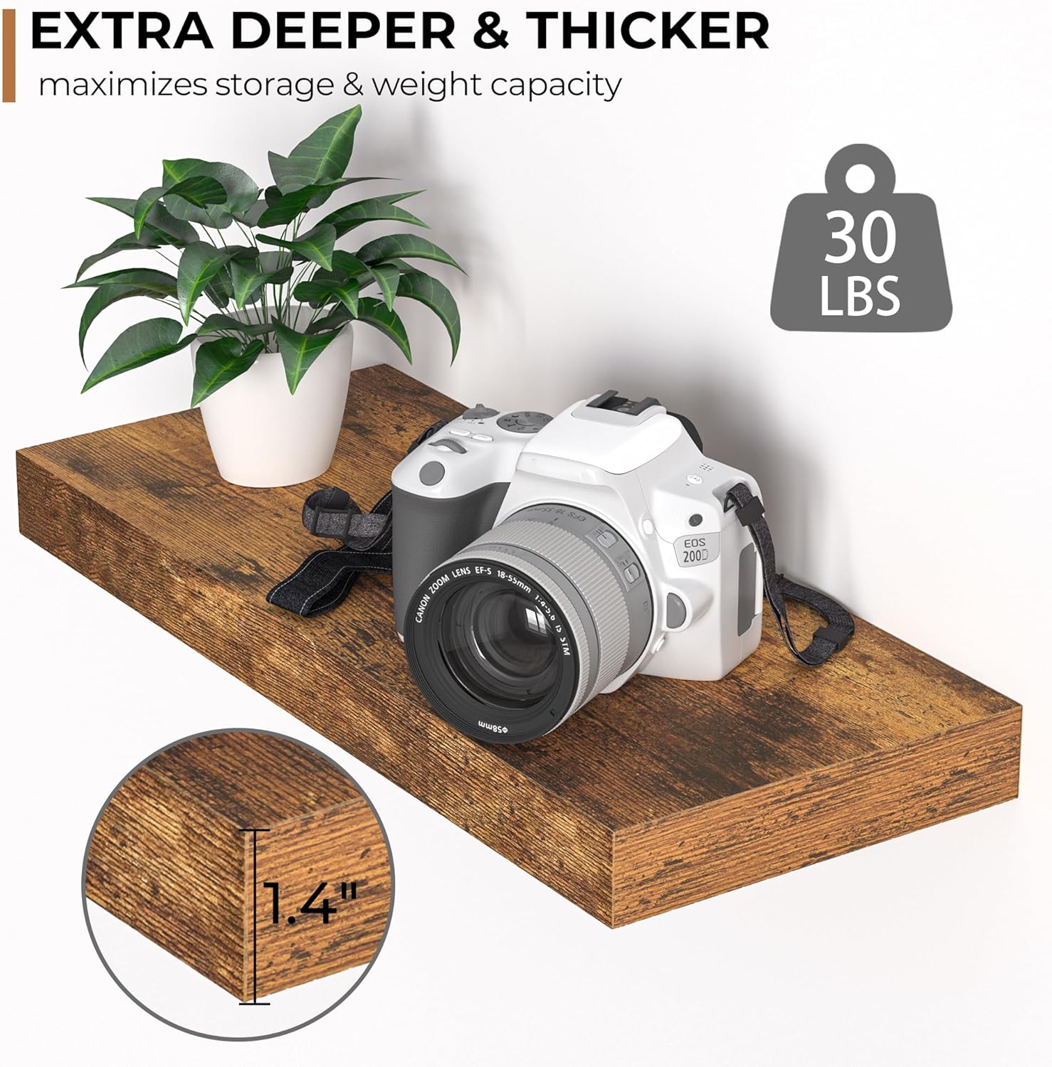 Fun Memories Floating Shelves - 2 Pack Rustic Brown Wall Shelves for Home Decor and Storage