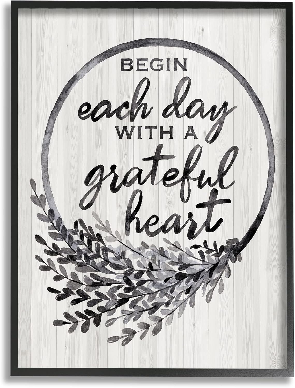 Stupell Industries Grateful Heart Wreath Wall Art 16x20 Black Framed