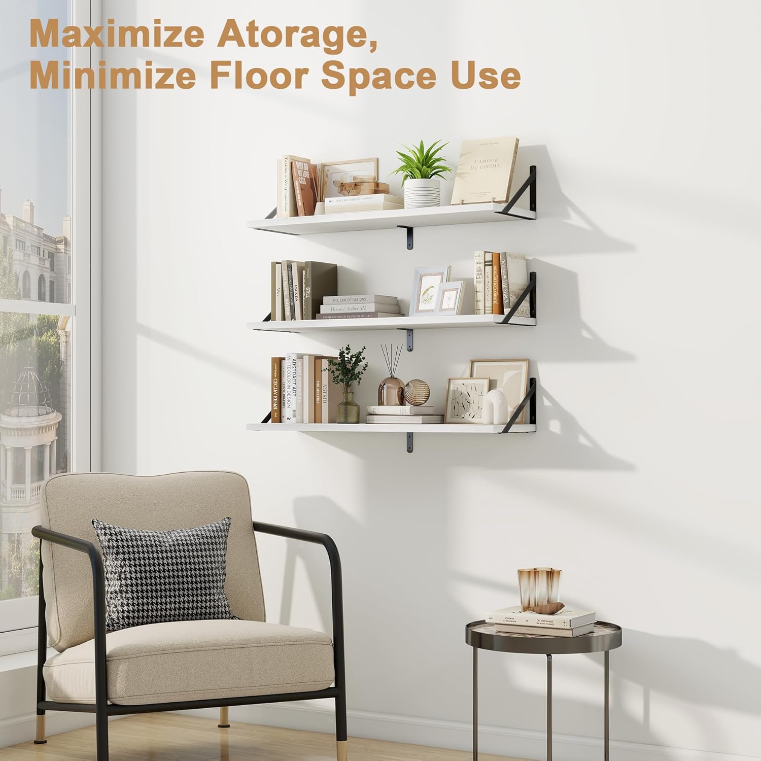 Fun Memories Floating Shelves Set of 3 White Wall-Mounted Bookshelves