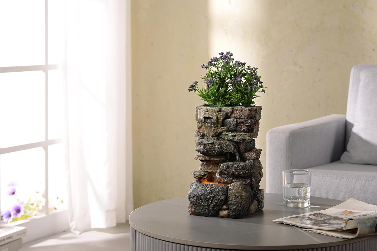Indoor Tabletop Fountain with LED Lights and Soothing Sound
