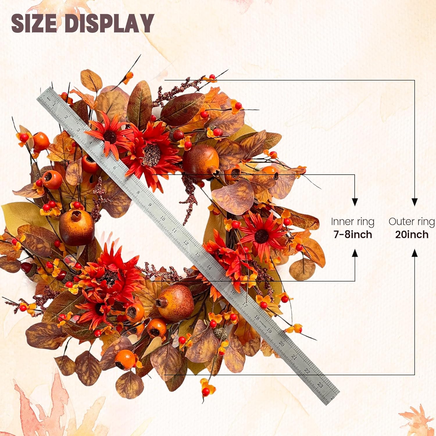 18 Inch Fall Wreath for Front Door Decor