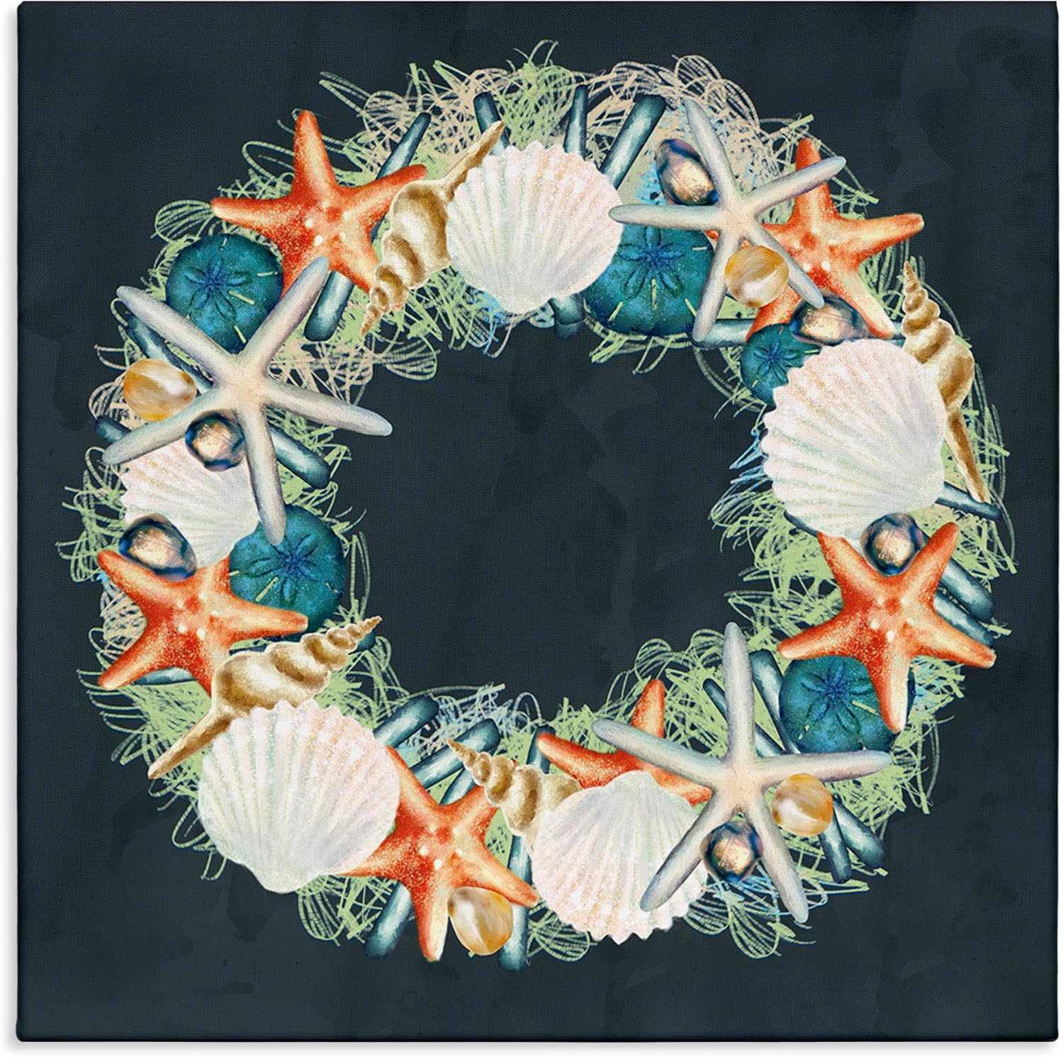 Stupell Industries Starfish Nautical Wreath Wall Art 17x17 Gray