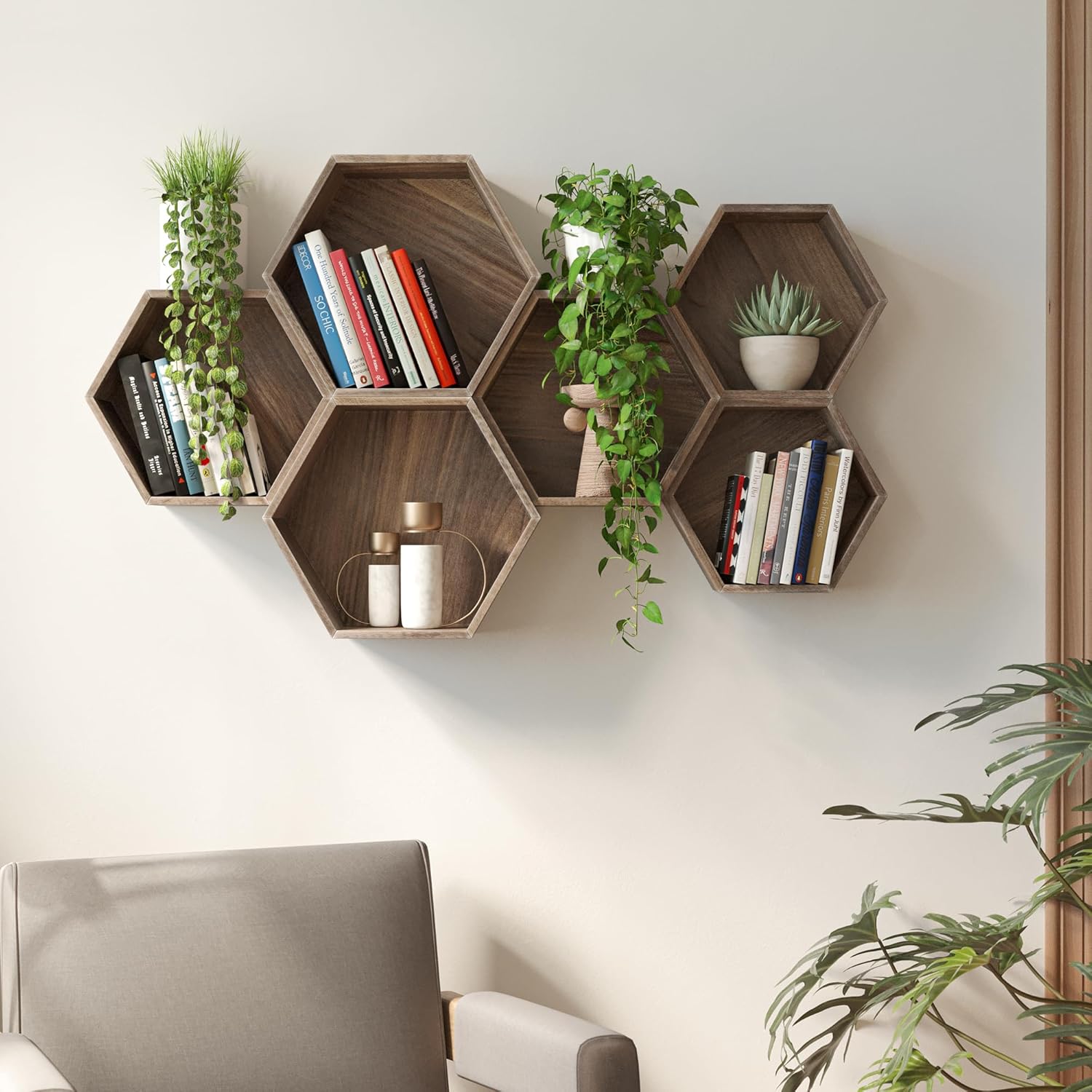 Rustic State Hexagon Floating Shelves - Set of 6