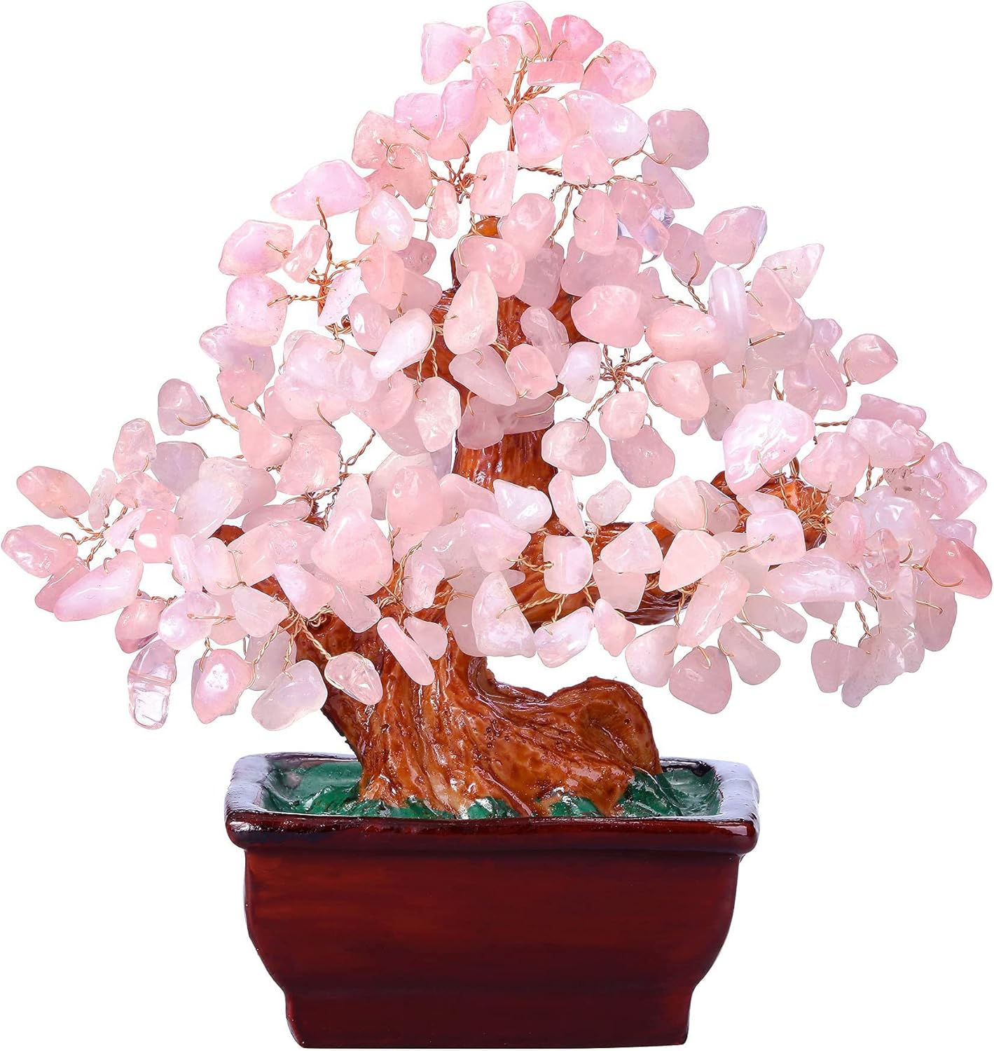 Jovivi Rose Quartz Crystal Heart Money Tree Healing Bonsai Set