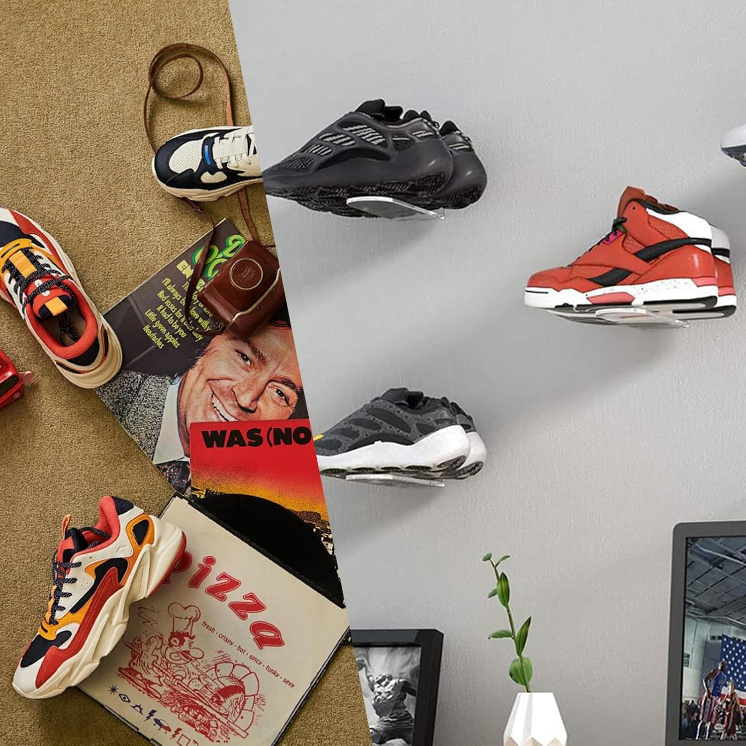Floating Shoe Display Shelves Set of 6 Clear Acrylic Sneaker Wall Organizer