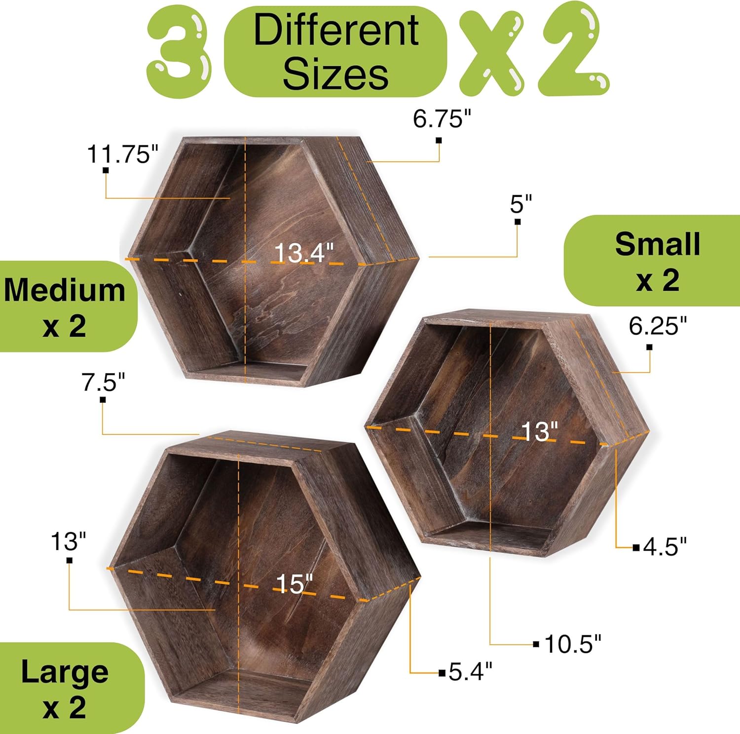 Rustic State Hexagon Floating Shelves - Set of 6