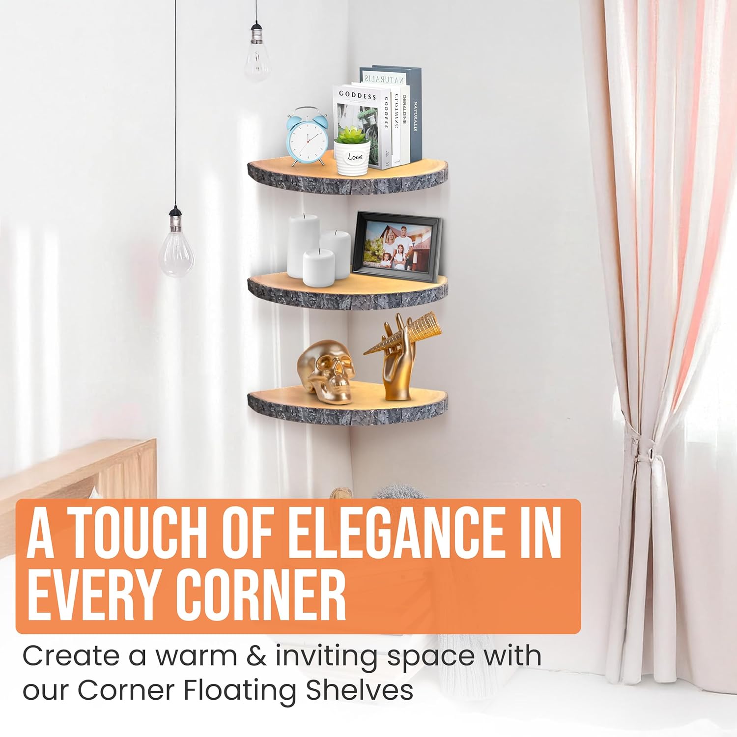 3 Tier Corner Floating Shelves Solid Paulownia Wood