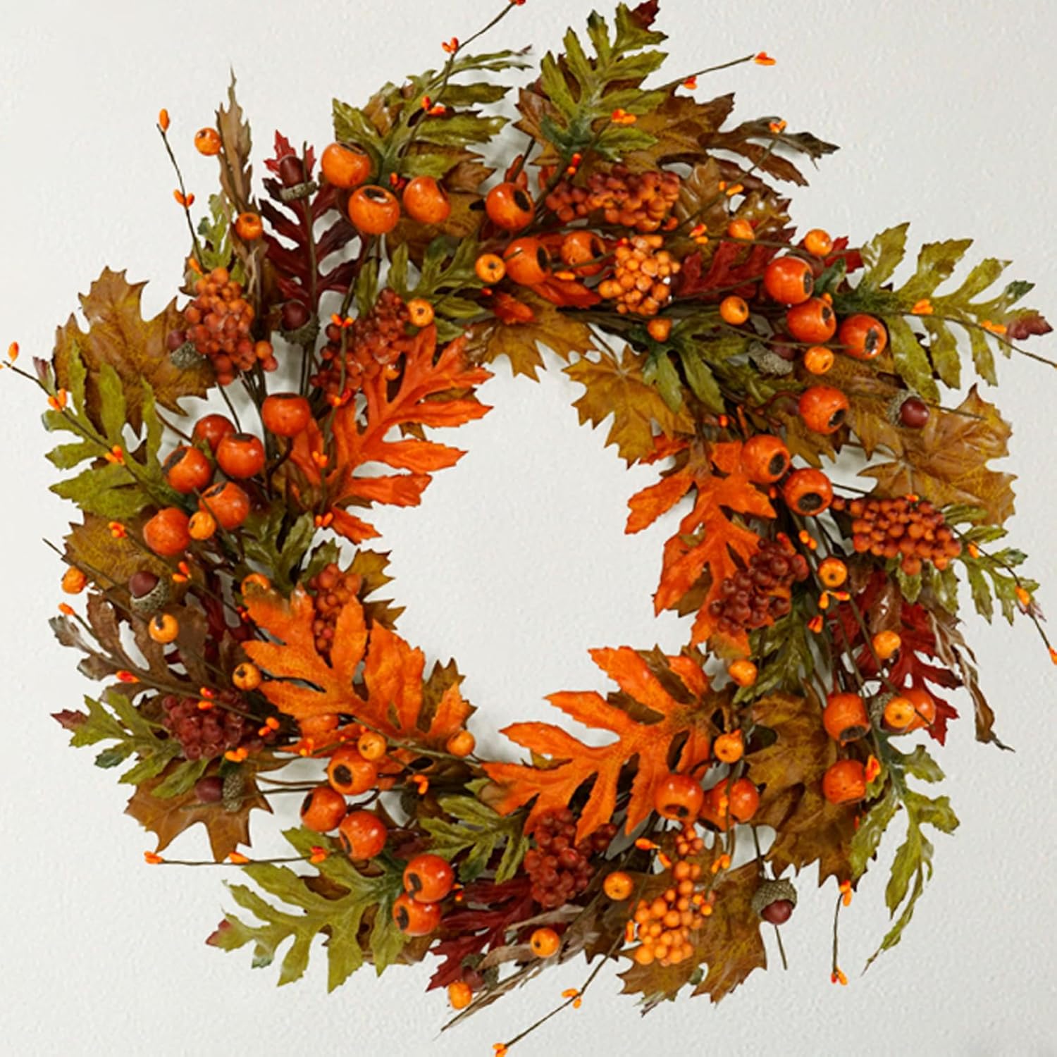 Autumn Oak Wreath with Leaves Acorns Berries Pomegranates for Front Door