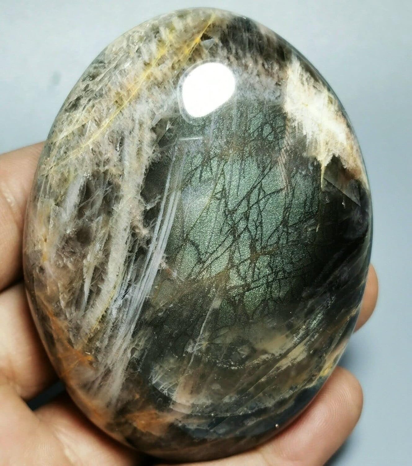 Orbicular Black Moonstone Reiki Stone for Home Decor
