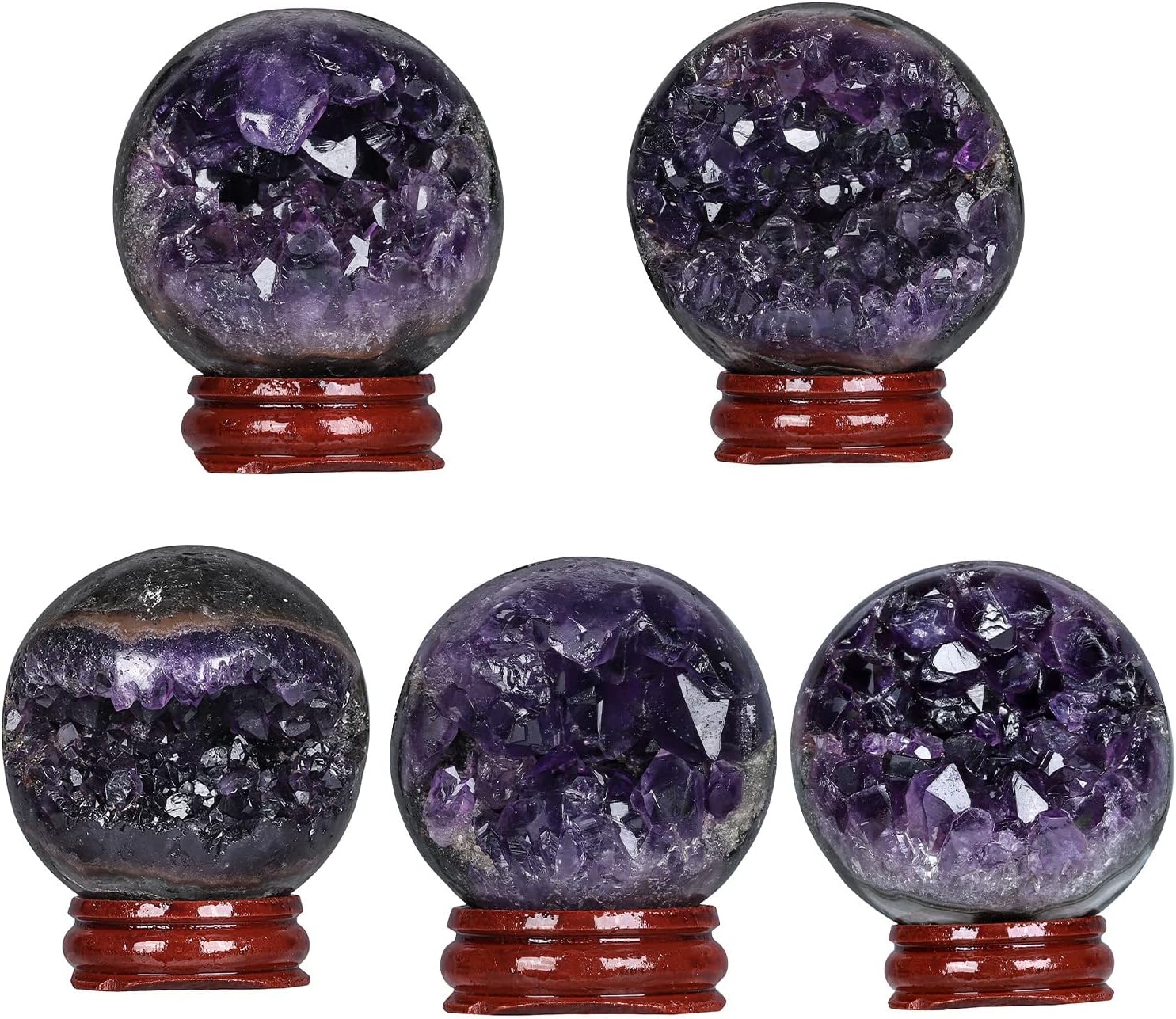 7 Piece Chakra Stones Bundle with Amethyst Geode Crystal Ball and Wooden Stand for Home Decor