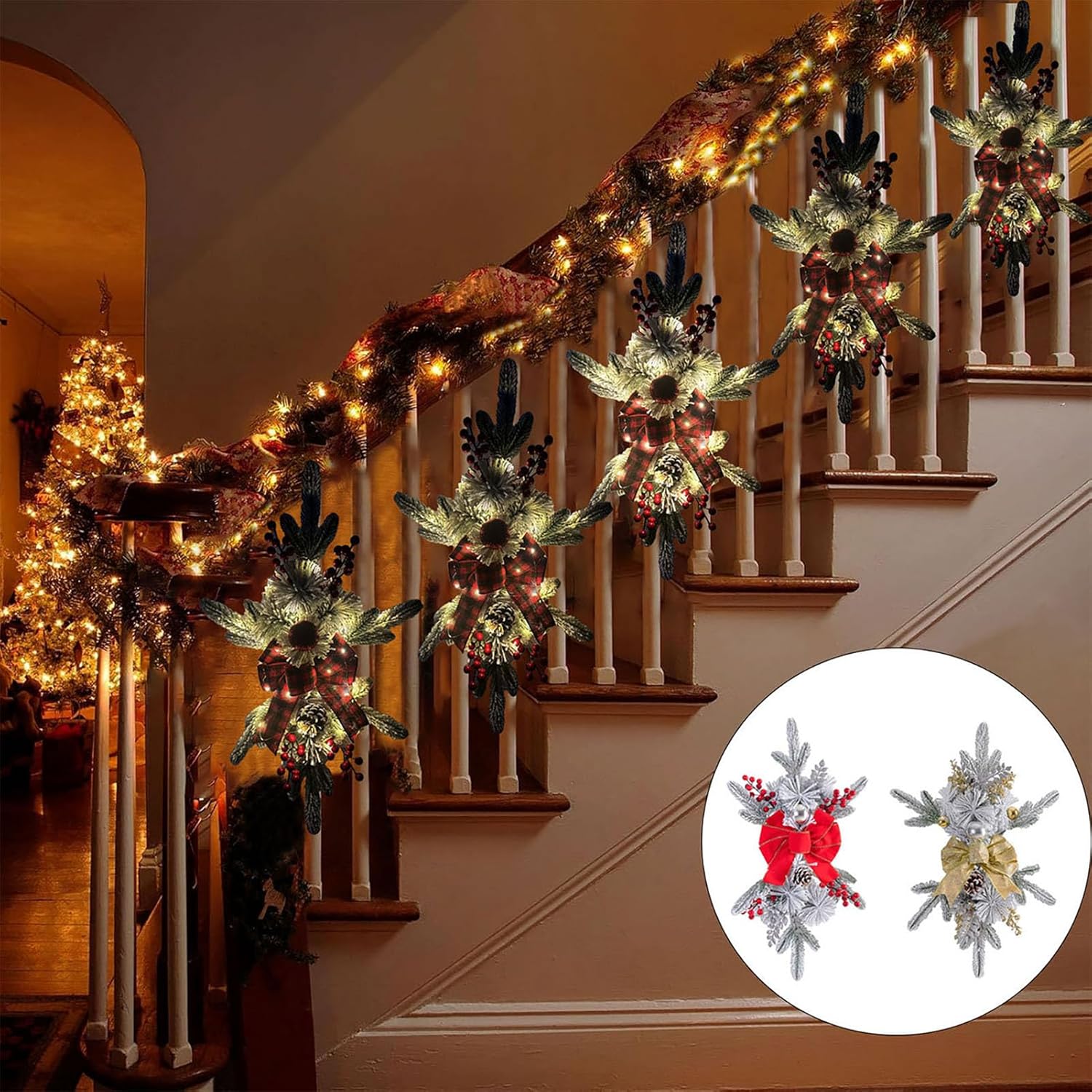 TITA-DONG Christmas Artificial Swags 236 Inch Teardrop Wreath with Lights