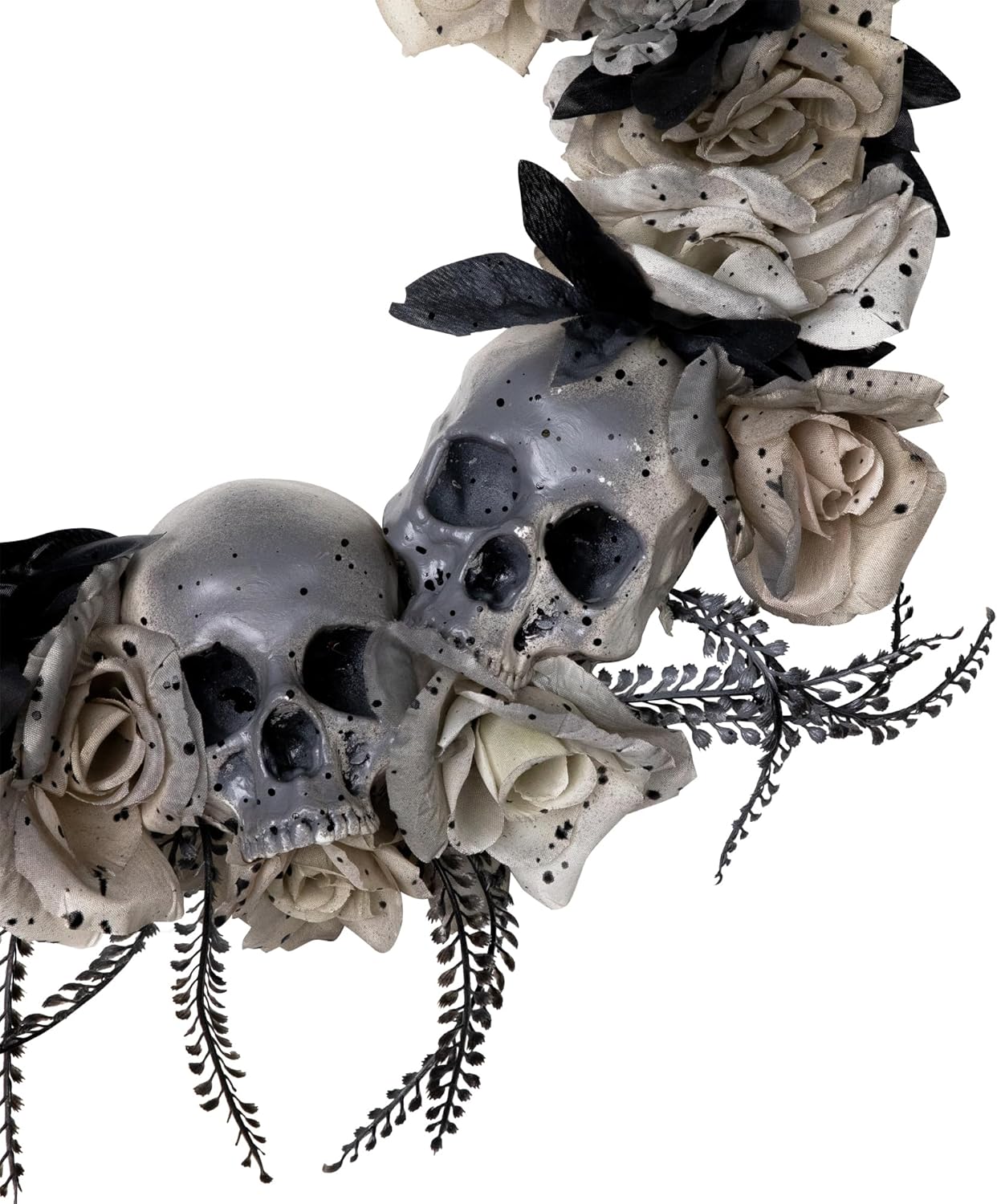 Northlight Double Skull and Roses Halloween Wreath 16 Unlit
