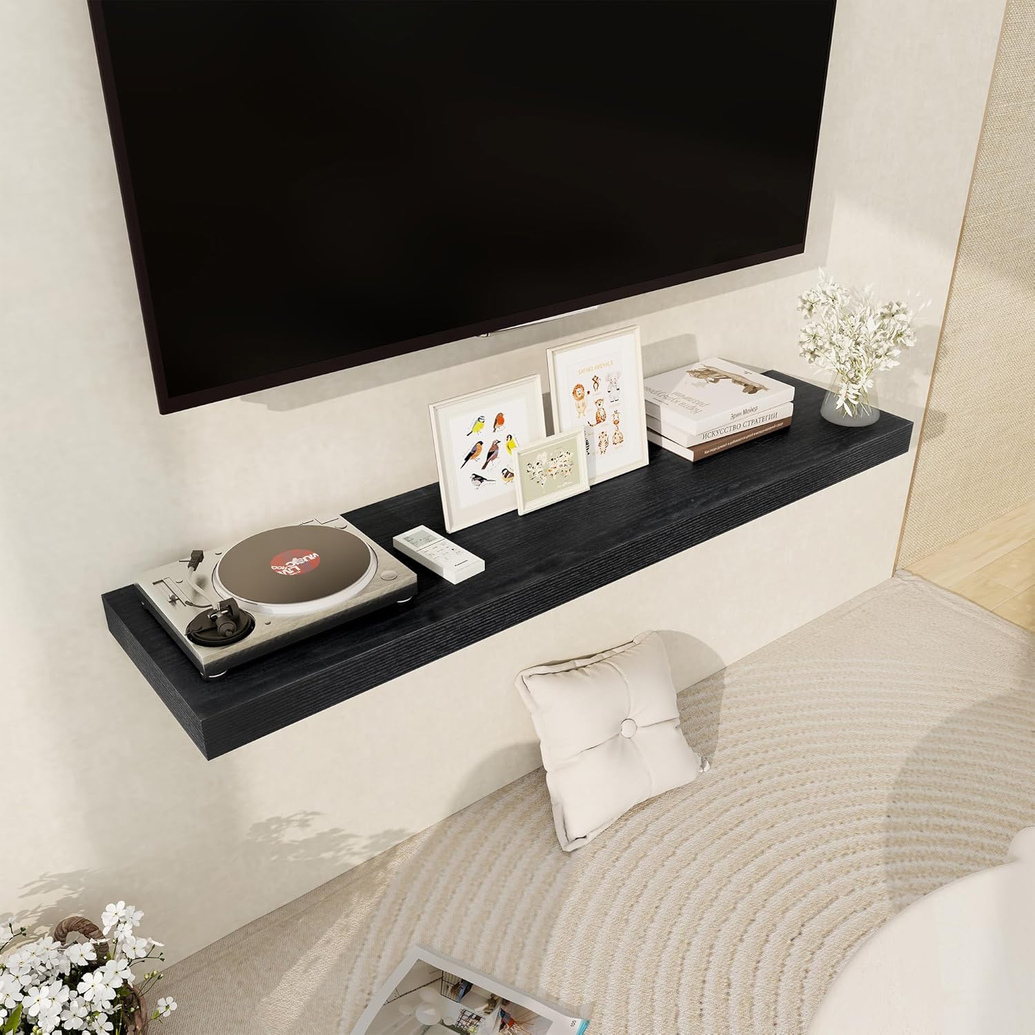 48 Inch Black Floating Shelf for Wall Display