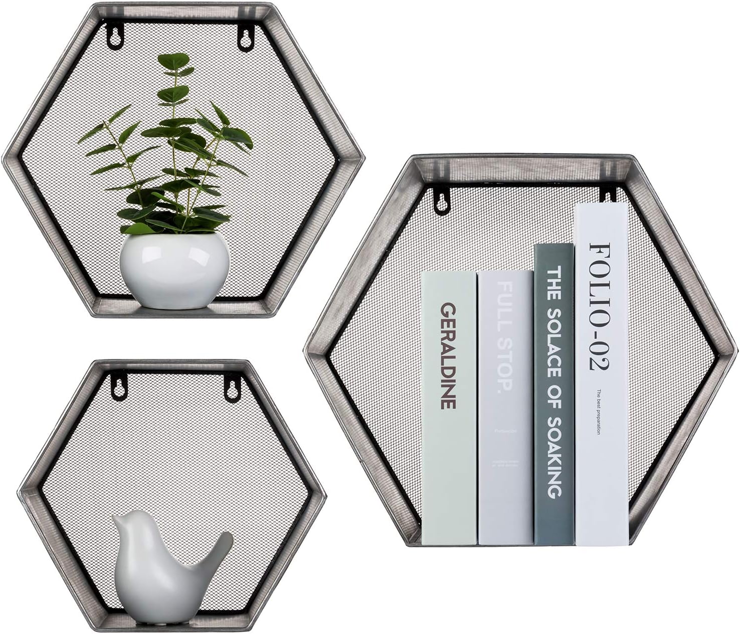 3 Piece Rustic Hexagon Floating Shelves Set