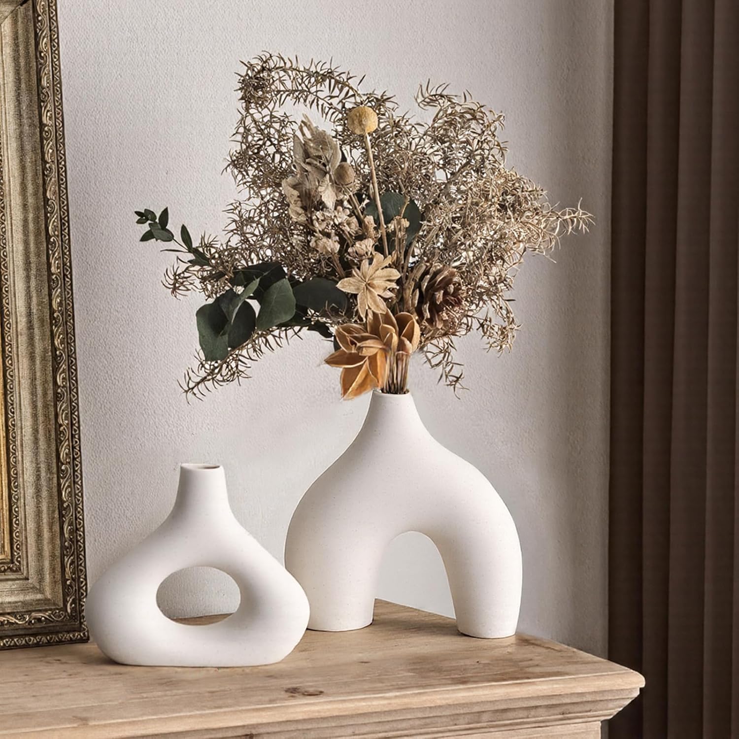 GarDream White Ceramic Vase Set of 2 Minimalist Donut Style