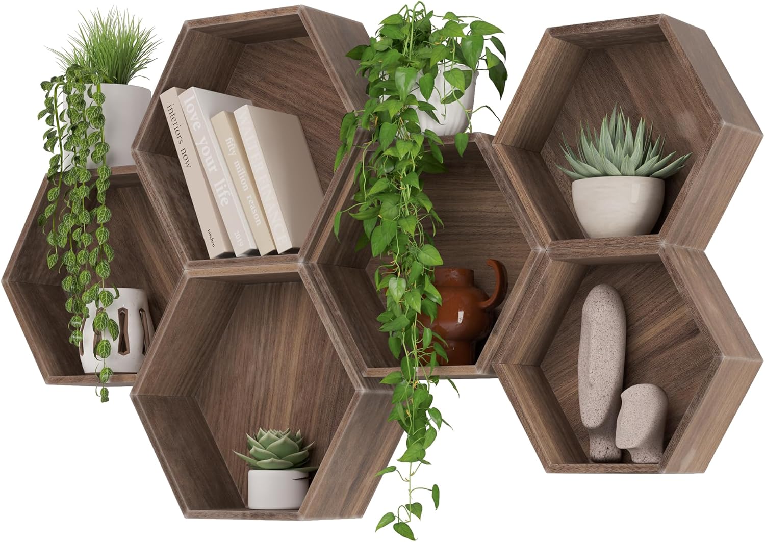 Rustic State Hexagon Floating Shelves - Set of 6