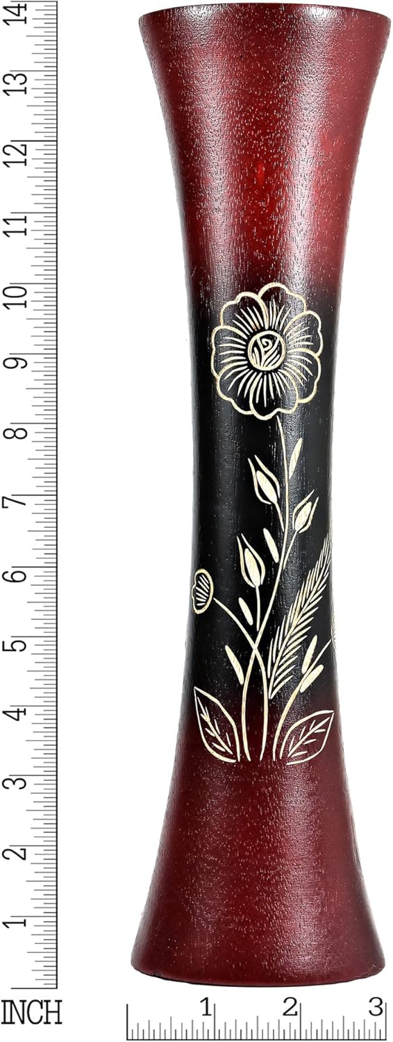 AeraVida Red Tall Slim Wooden Dry Vase