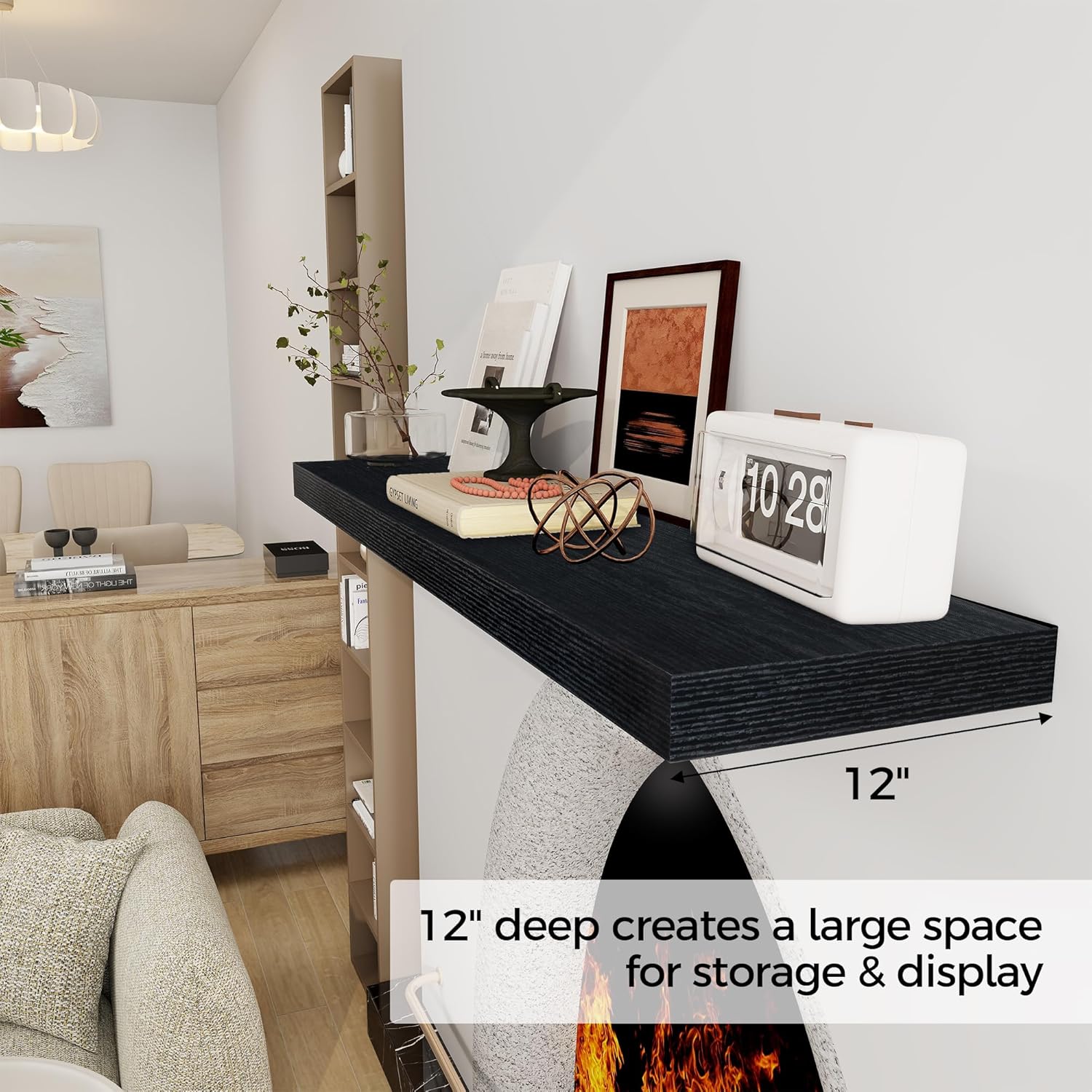 48 Inch Black Floating Shelf for Wall Display