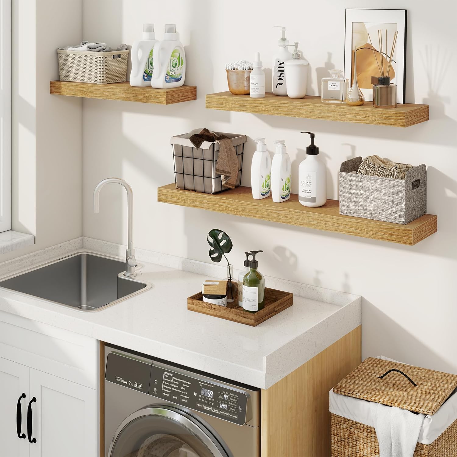Fuqing Floating Shelves Wall Mounted 24 Inch Set of 2 Oak