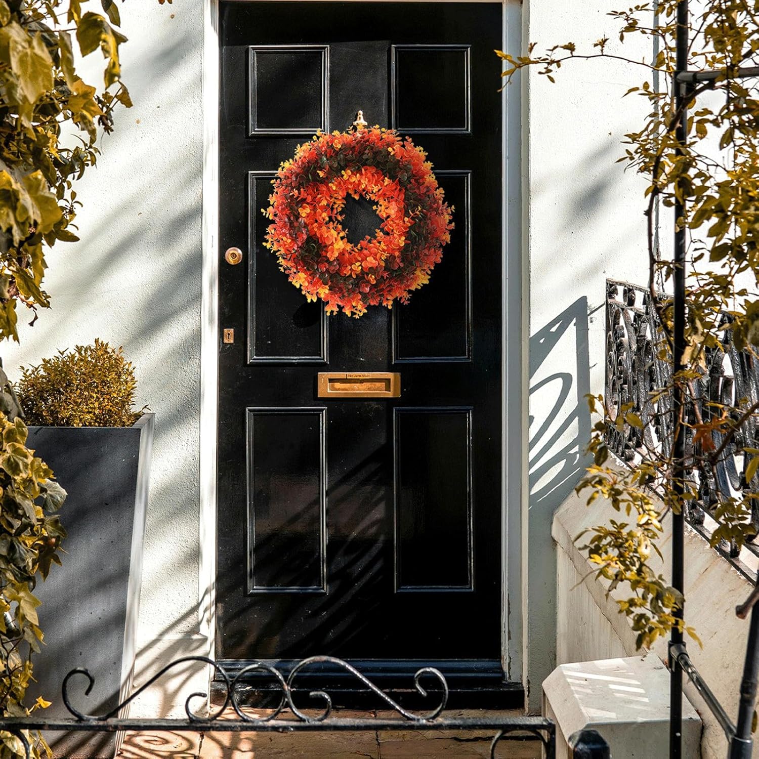 Welcome Wreath for Front Door Colorful Plastic 16x16 Inches