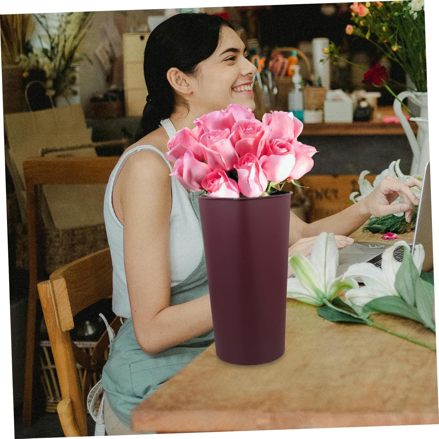 Flower Bucket Stand for Rustic Table Decor and Home Arrangements