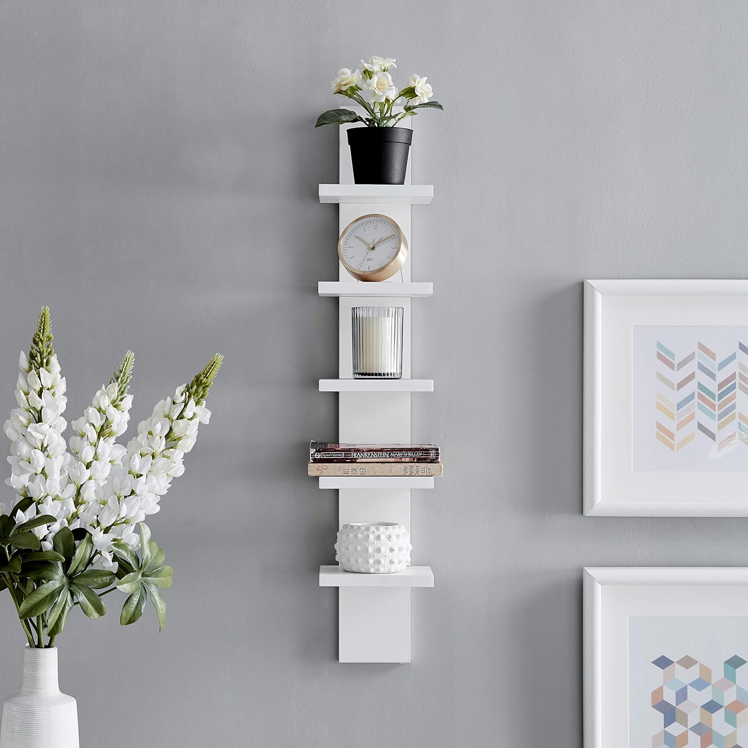 Danya B 5 Tier Wall Shelf Unit Vertical - Floating Storage Home Decor Organizer White