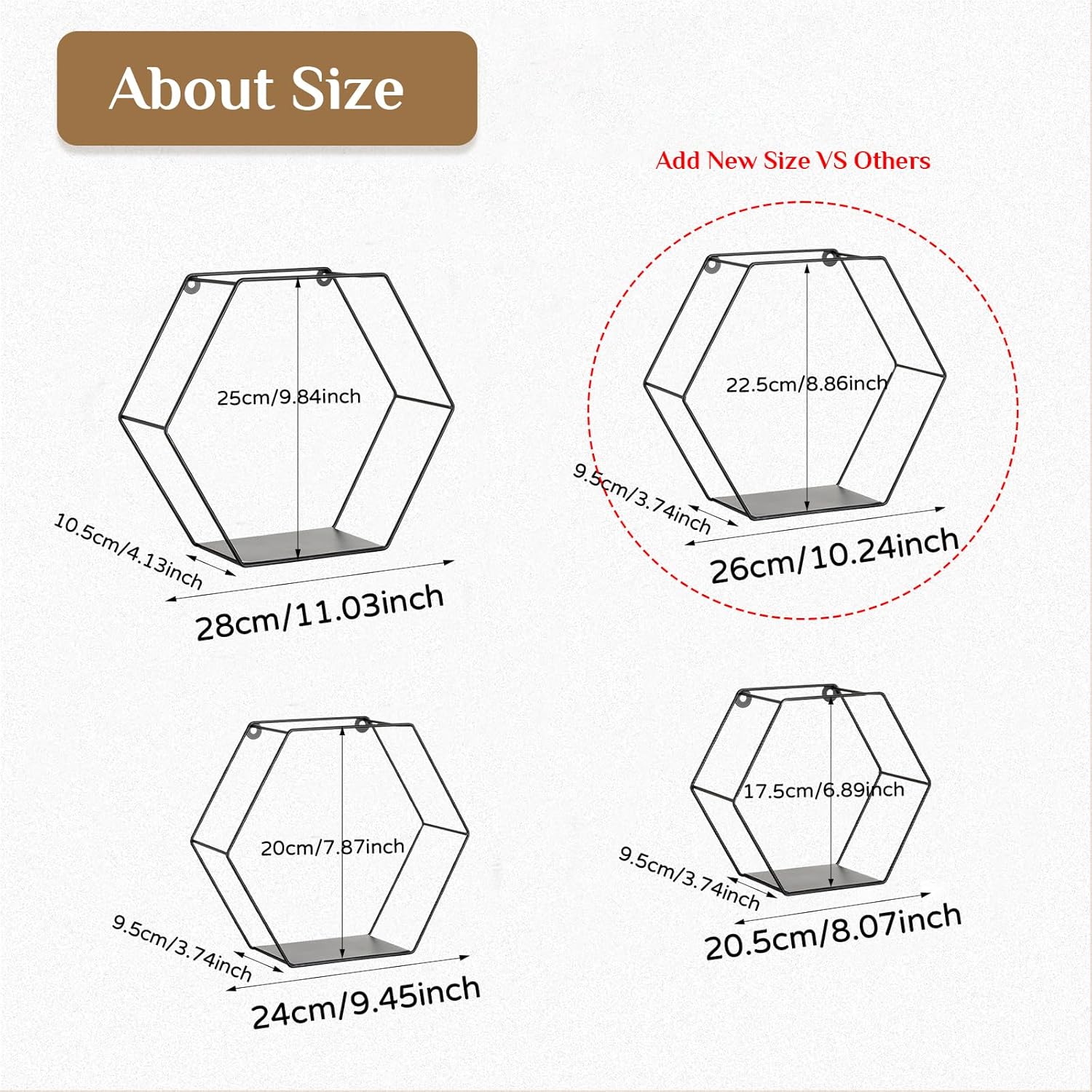 Hexagon Shelves Black Metal Set of 4