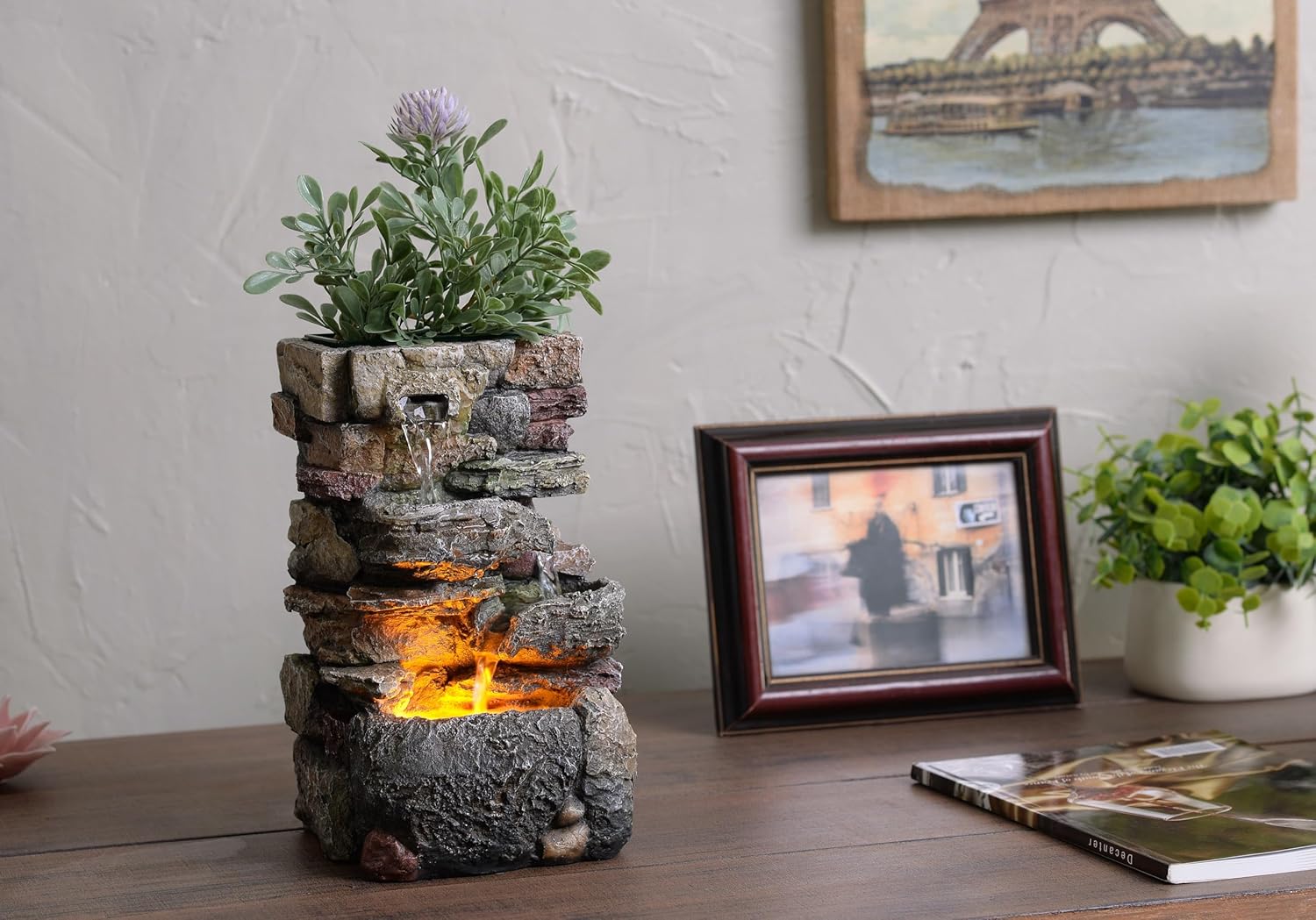 Indoor Tabletop Fountain with LED Lights and Soothing Sound