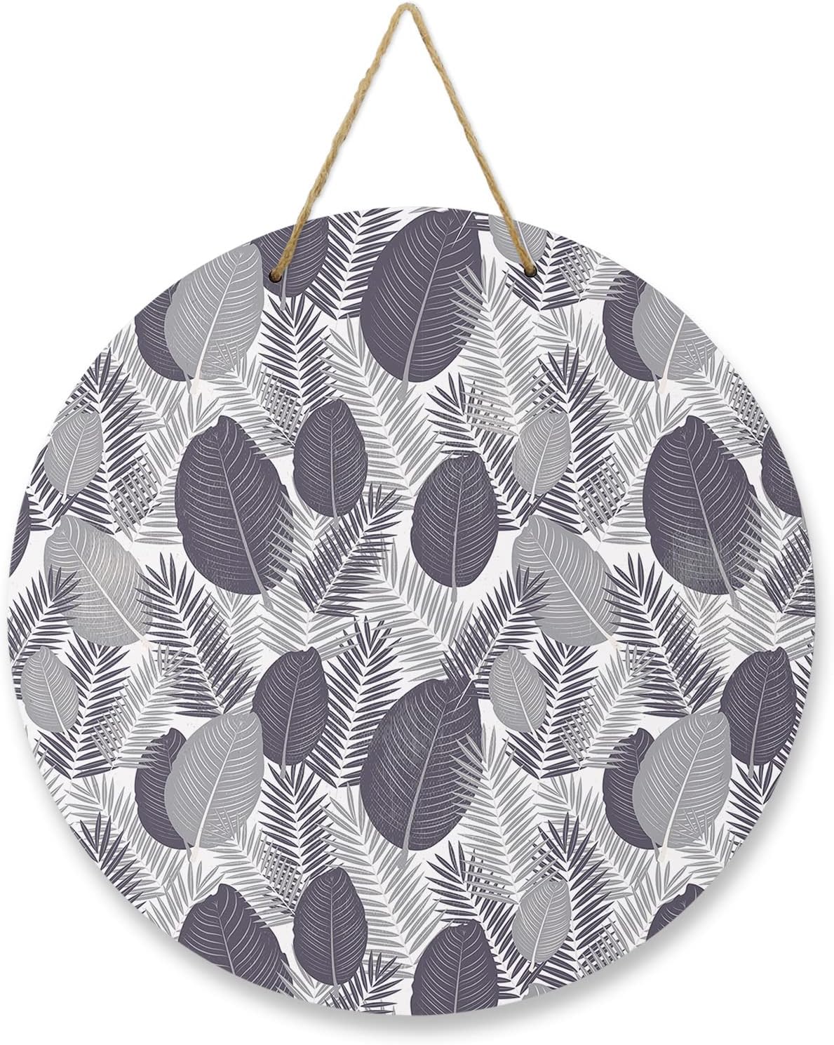 Tropical Leaf Round Wooden Welcome Sign for Front Door