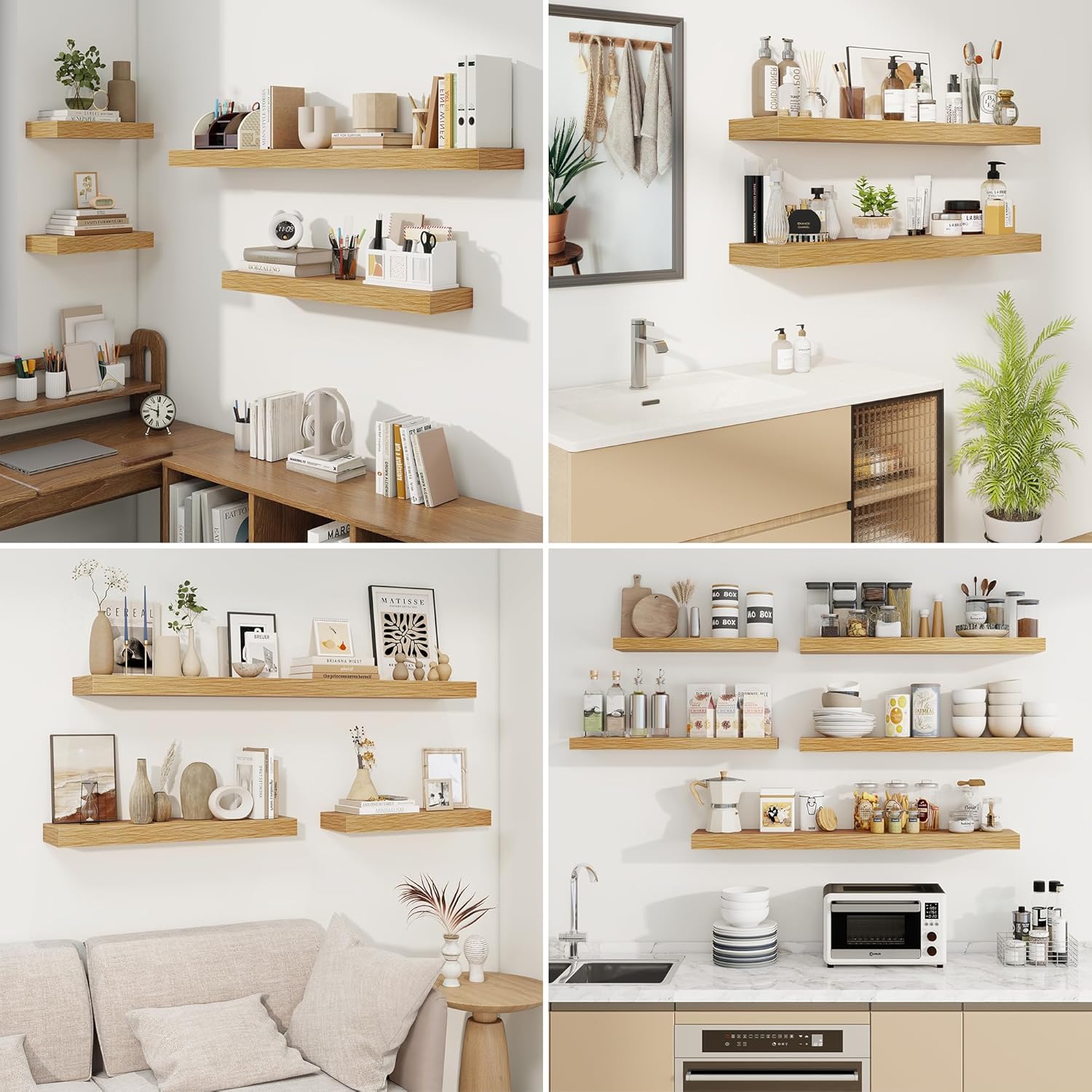 Fuqing Floating Shelves Wall Mounted 24 Inch Set of 2 Oak