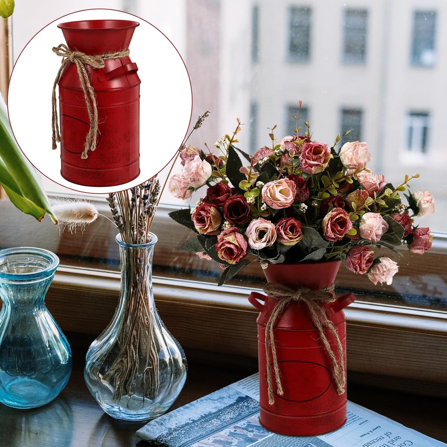 1pc European Style Iron Bucket Flower Vase for Home Decor