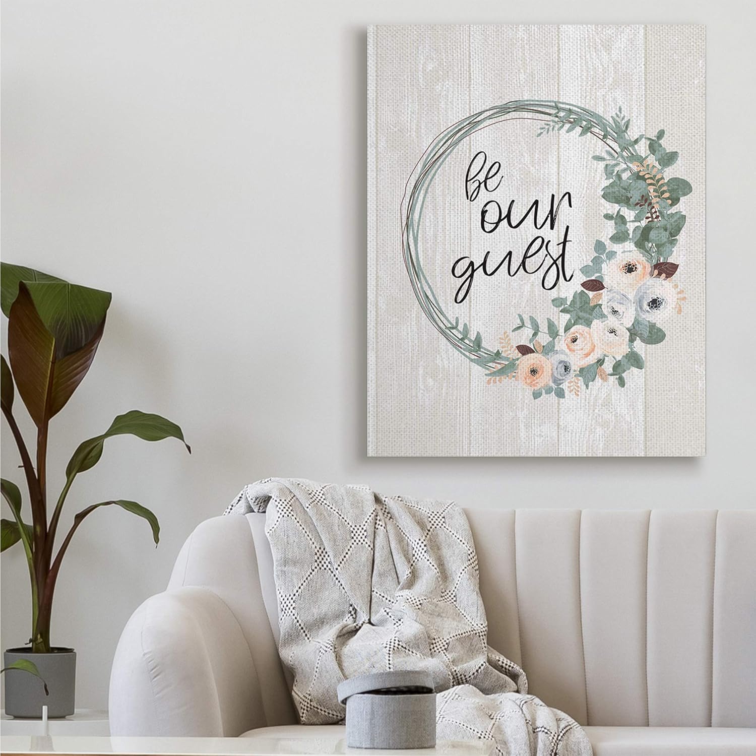 Stupell Industries Be Our Guest Floral Wreath Canvas Wall Art 36x48 Grey